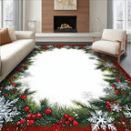 Festive Red White Snowflakes Border Rug