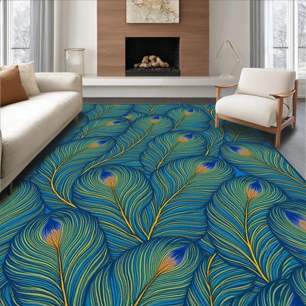 Peacock Feather Patterned Vibrant Design Rug