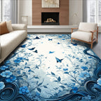 Enchanted Blue Floral and Bird Art Rug