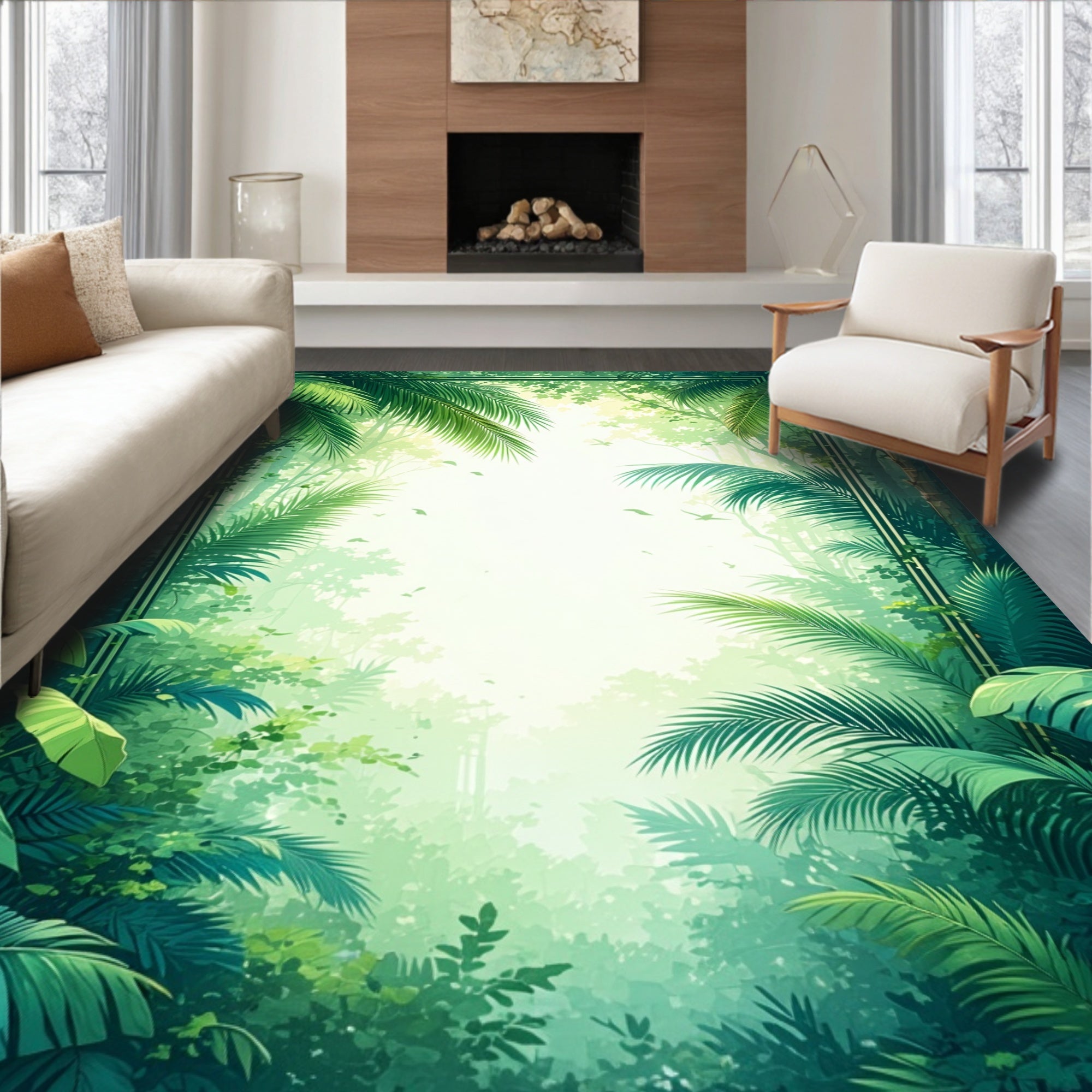 Vibrant Jungle Foliage Lush Greenhouse Design Rug