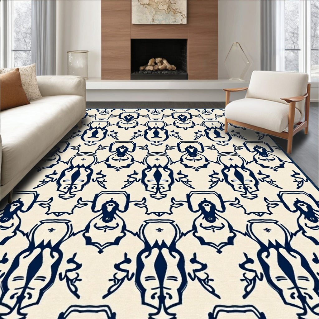 Navajo Inspired Dark Blue Repeating Pattern Rug