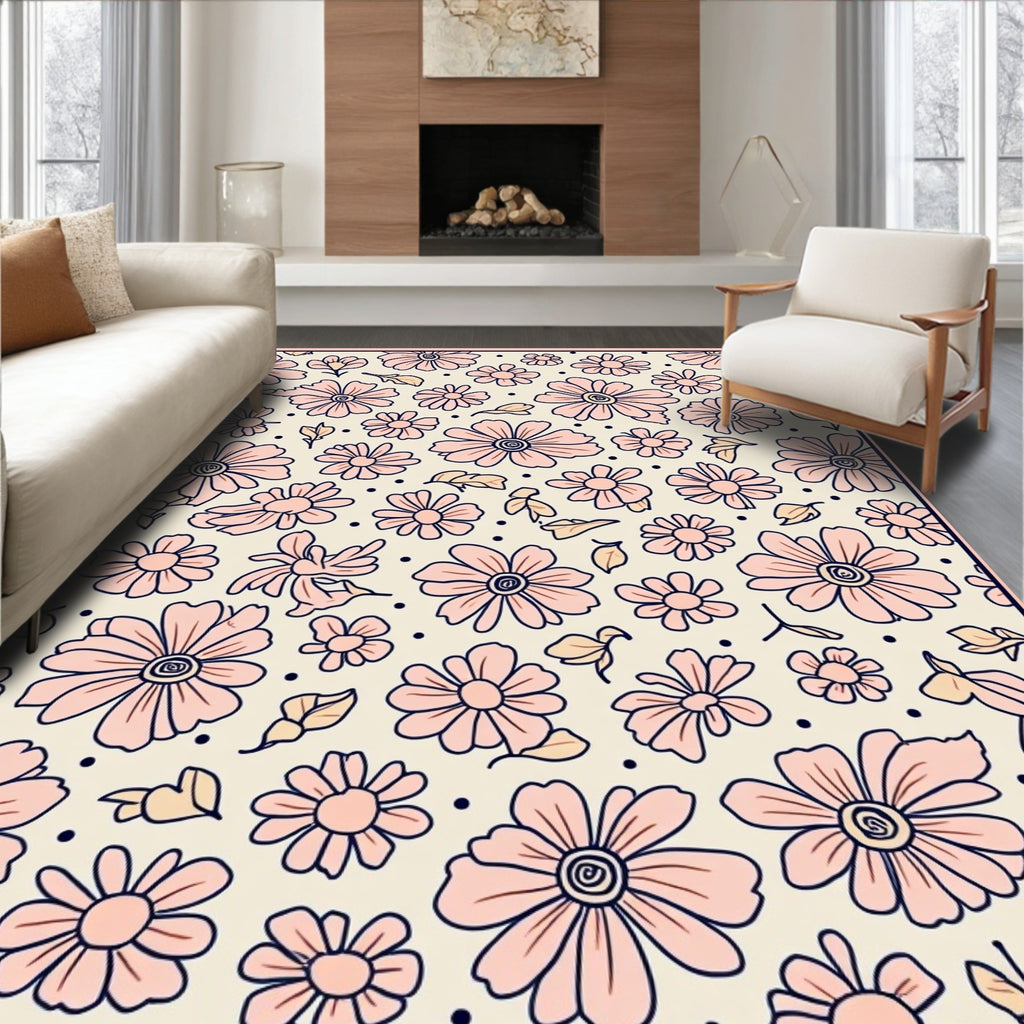 Daisies And Leaves Patterned Rug