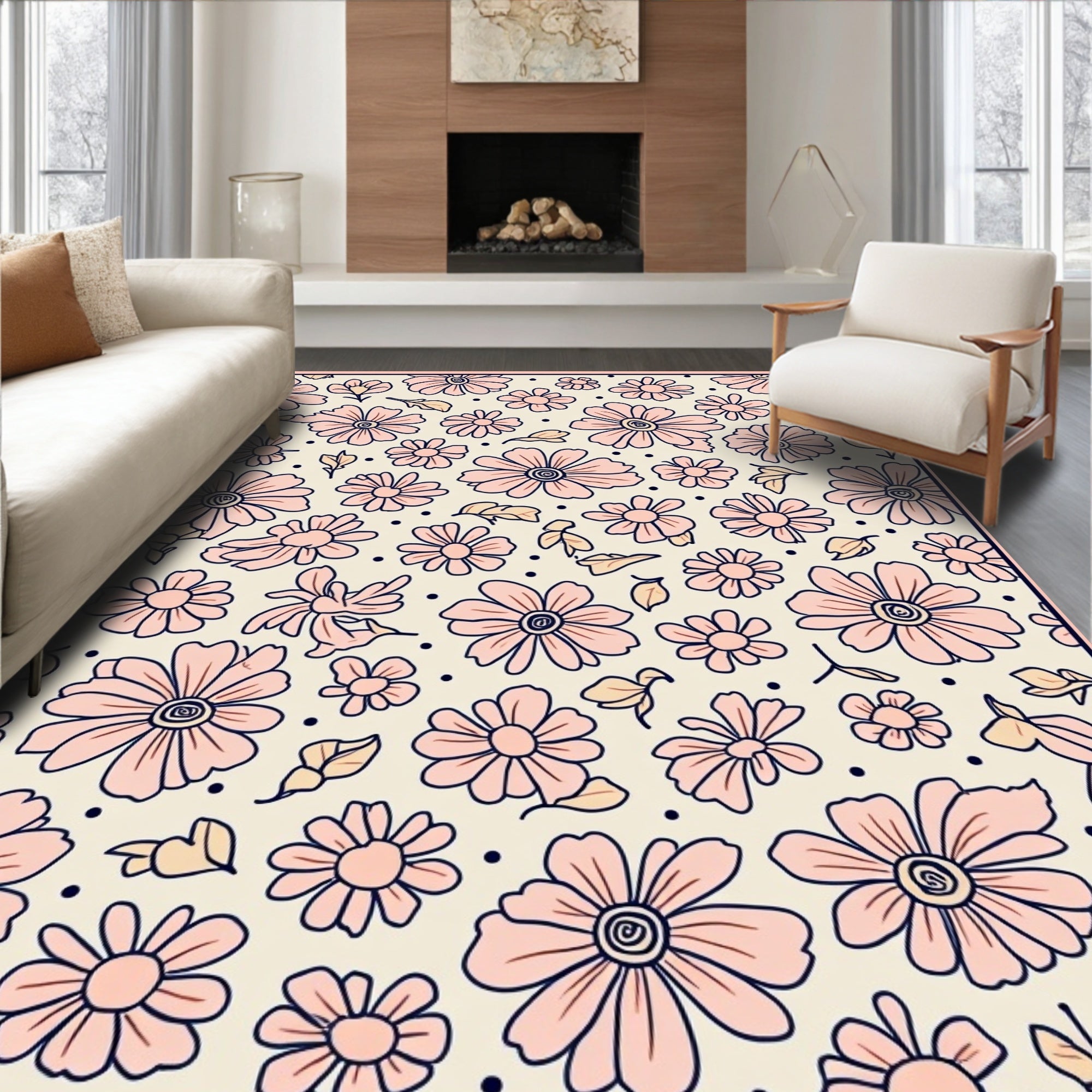 Daisies And Leaves Patterned Rug
