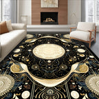 Intricate Golden Celestial Pattern Rug