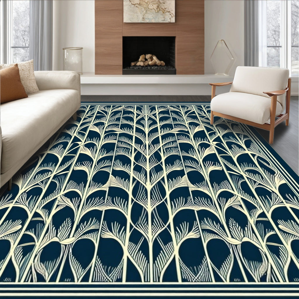 Art Deco Stylized Botanical Pattern Rug