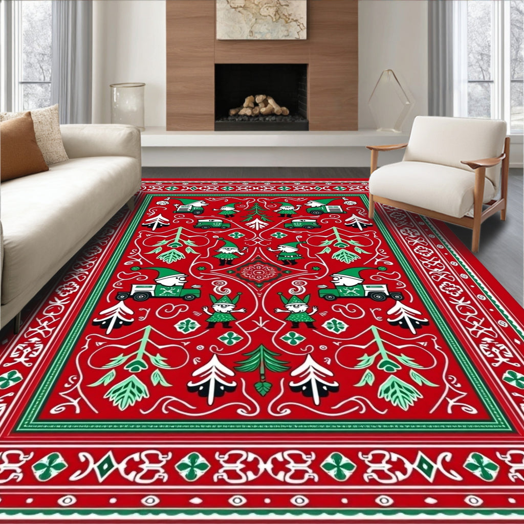 Red Green Christmas Gnome Truck Border Rug