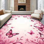 Whimsical Pink Butterfly Floral Design Rug