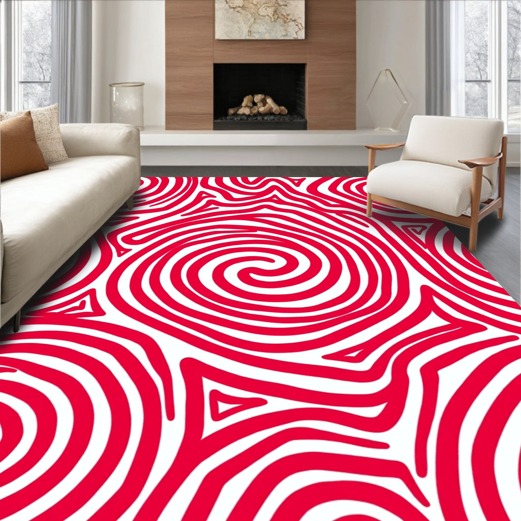 Bold Red Swirling Graphic Rug
