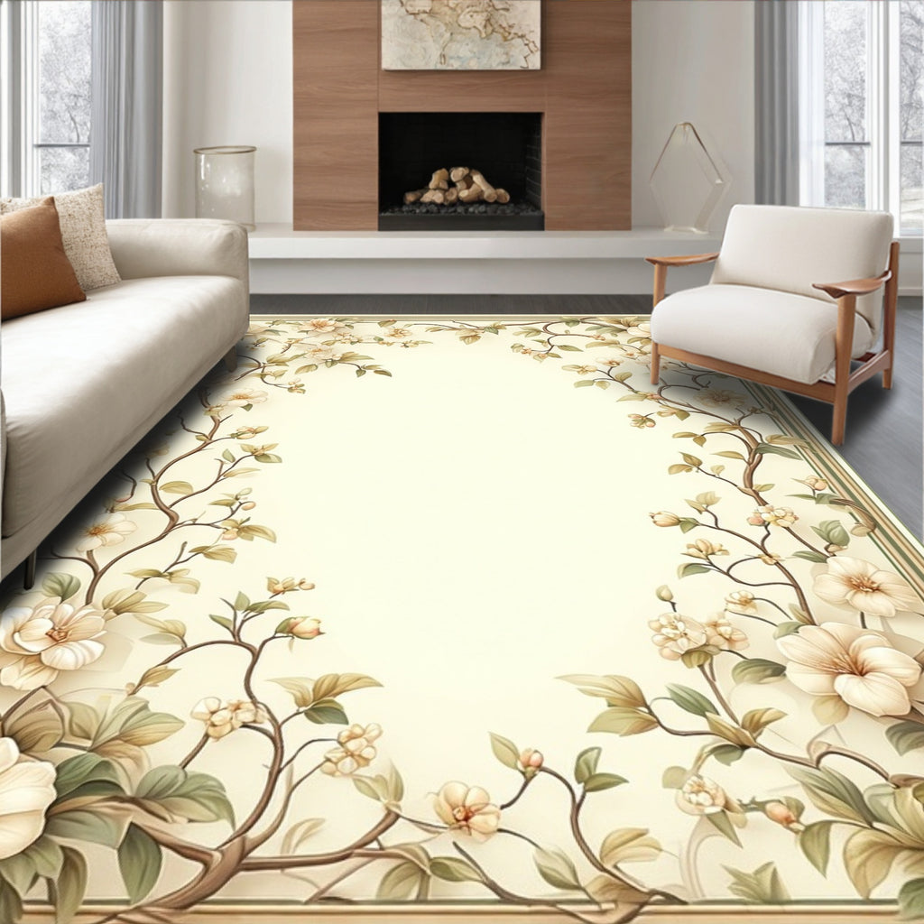 Cream Botanical Vines Decorative Rug