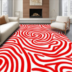 Crimson Wavy Line Abstract Rug