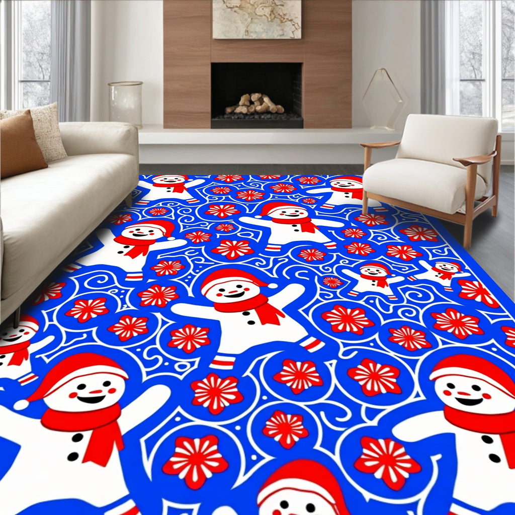 Joyful Snowmen Red Floral Celebration Rug