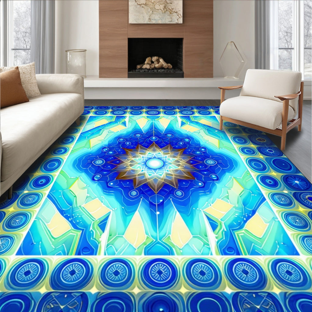 Blue Geometric Mandala Pattern Rug