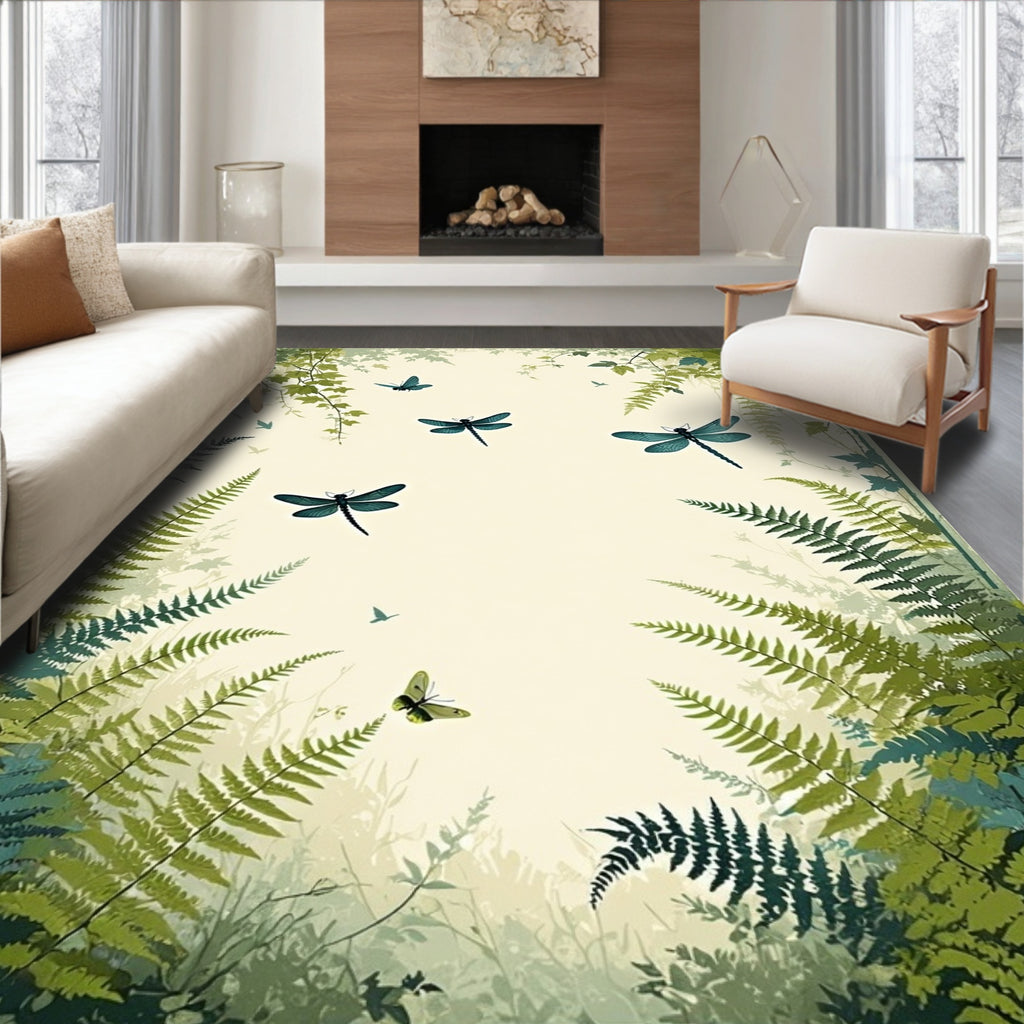 Vintage Summer Meadow Dragonfly Design Rug
