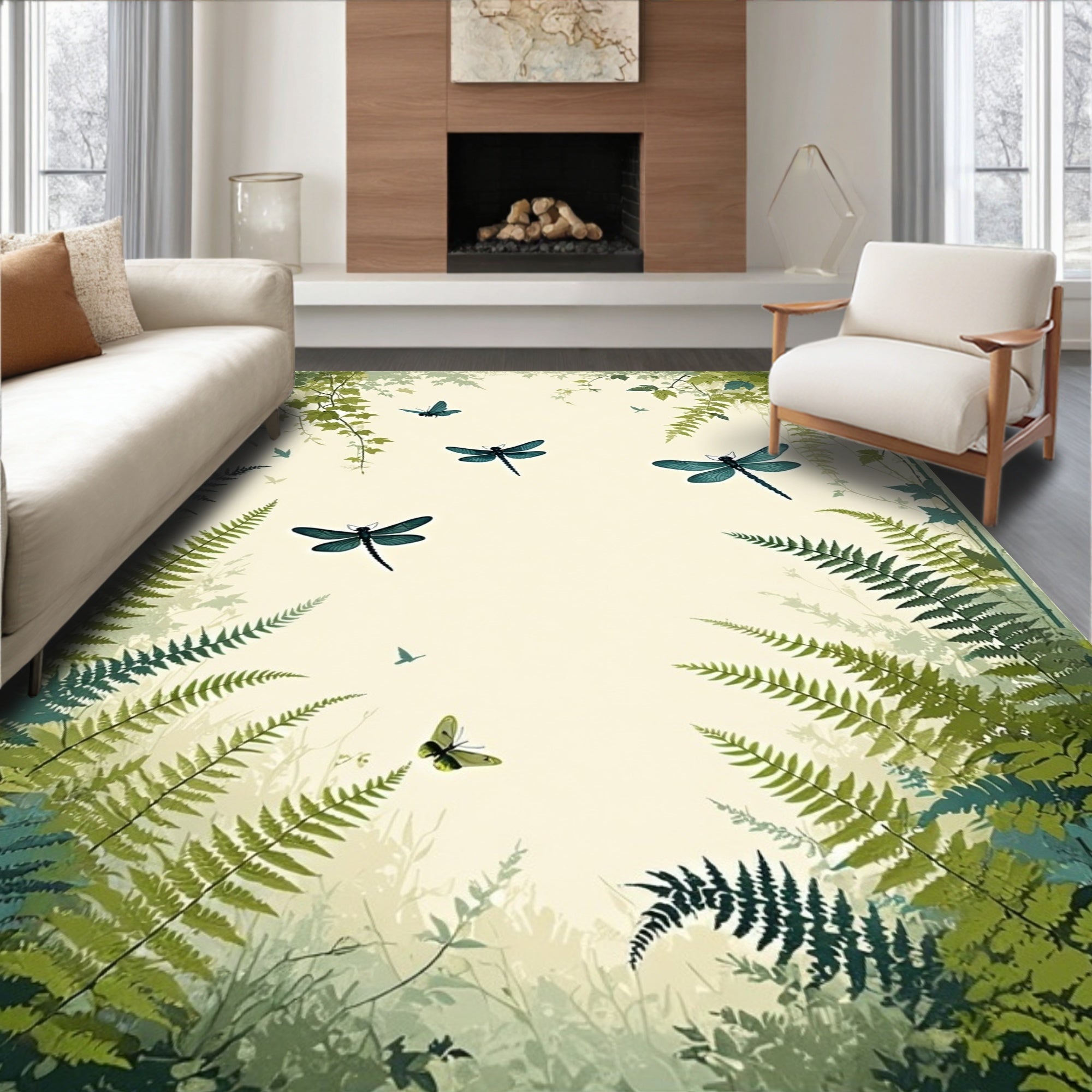 Vintage Summer Meadow Dragonfly Design Rug