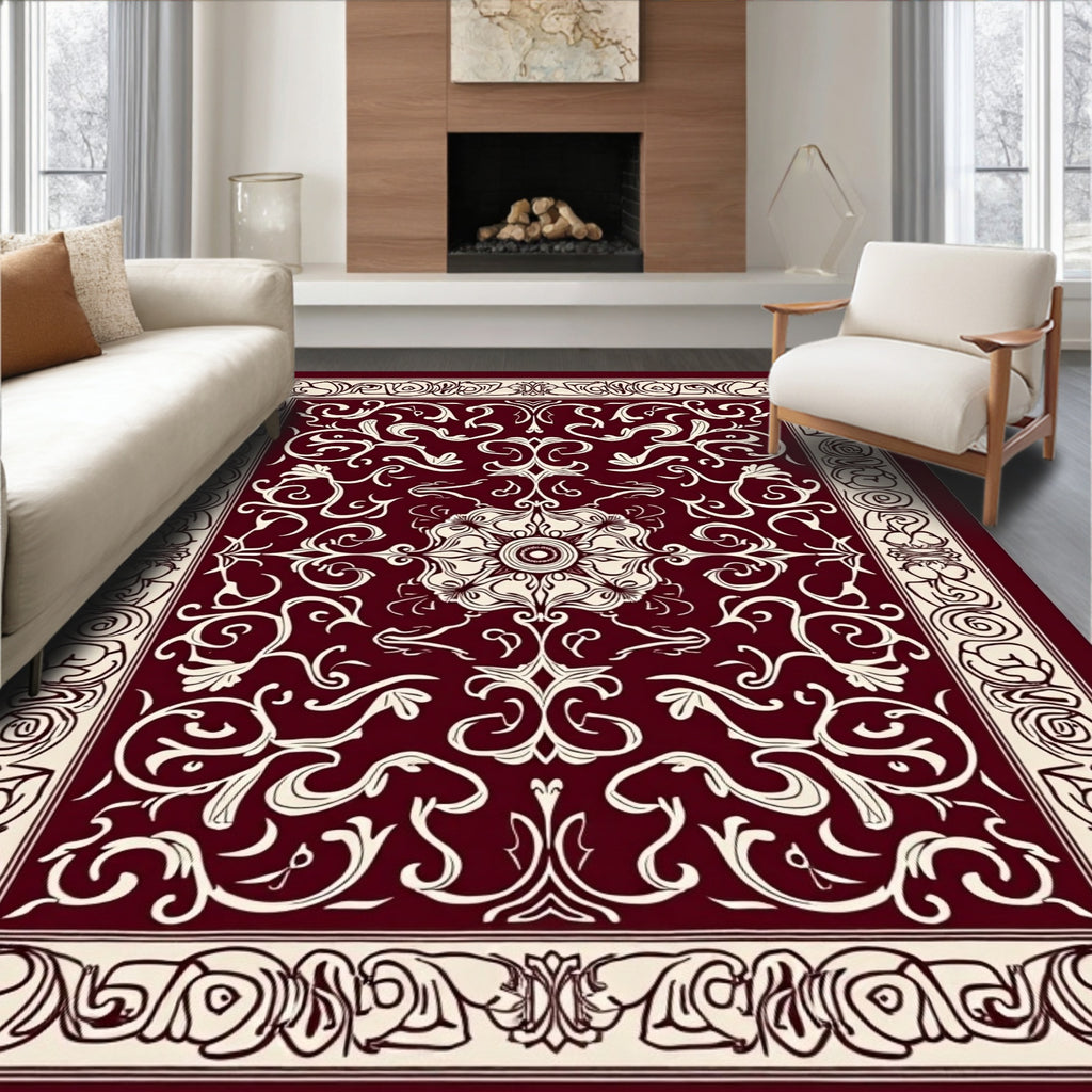 Ornate Floral Swirls and Border Design Rug
