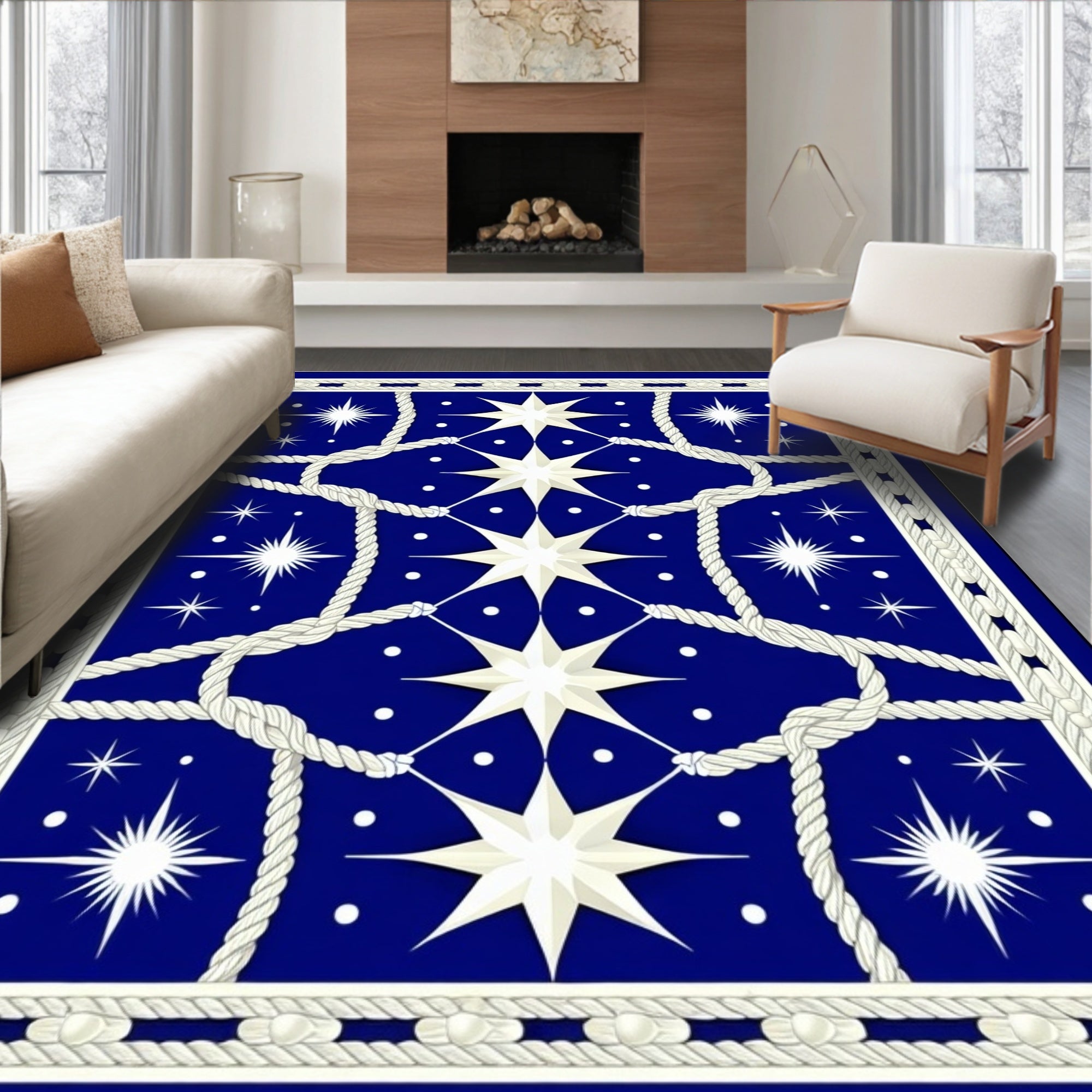Nautical Star Intertwined Rope Design Rug