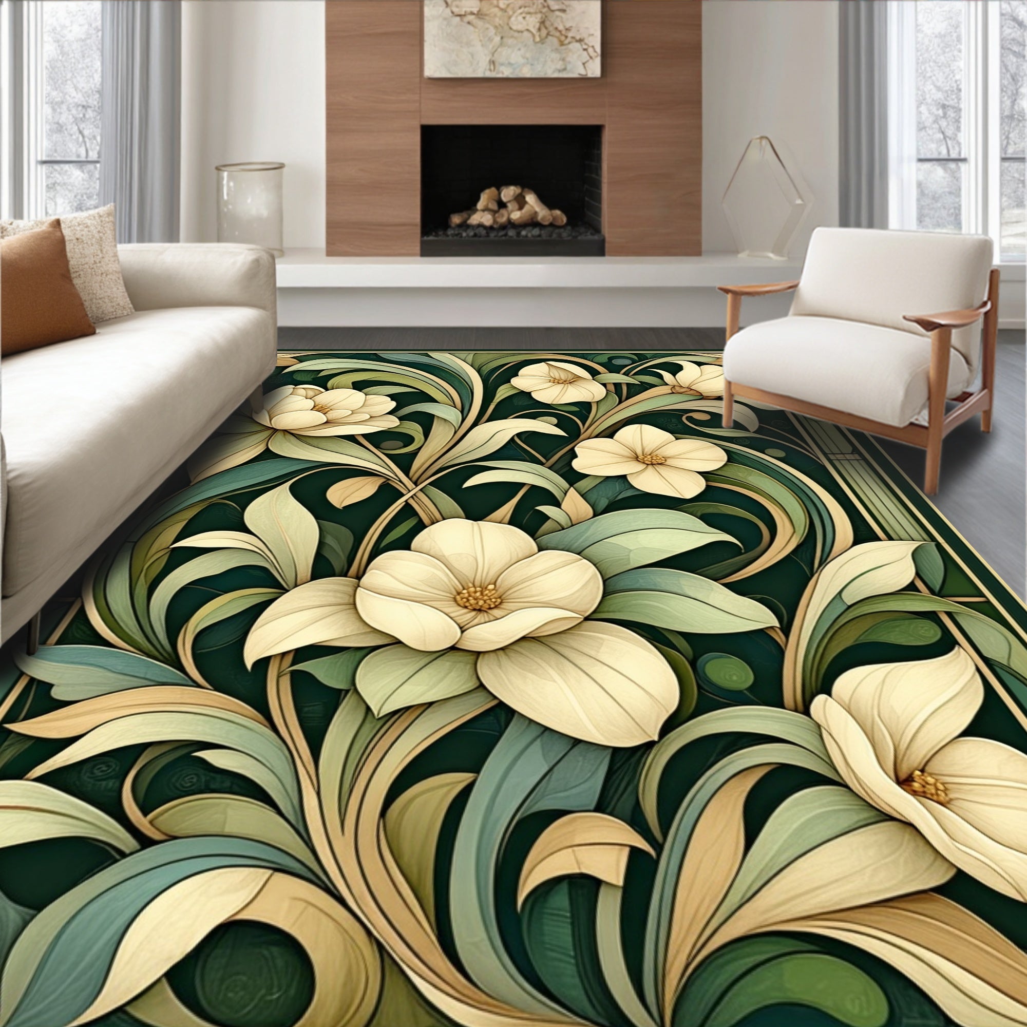 Art Nouveau Floral Cream Pattern Rug