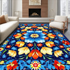 Vibrant Floral Mandala Tile Design Rug