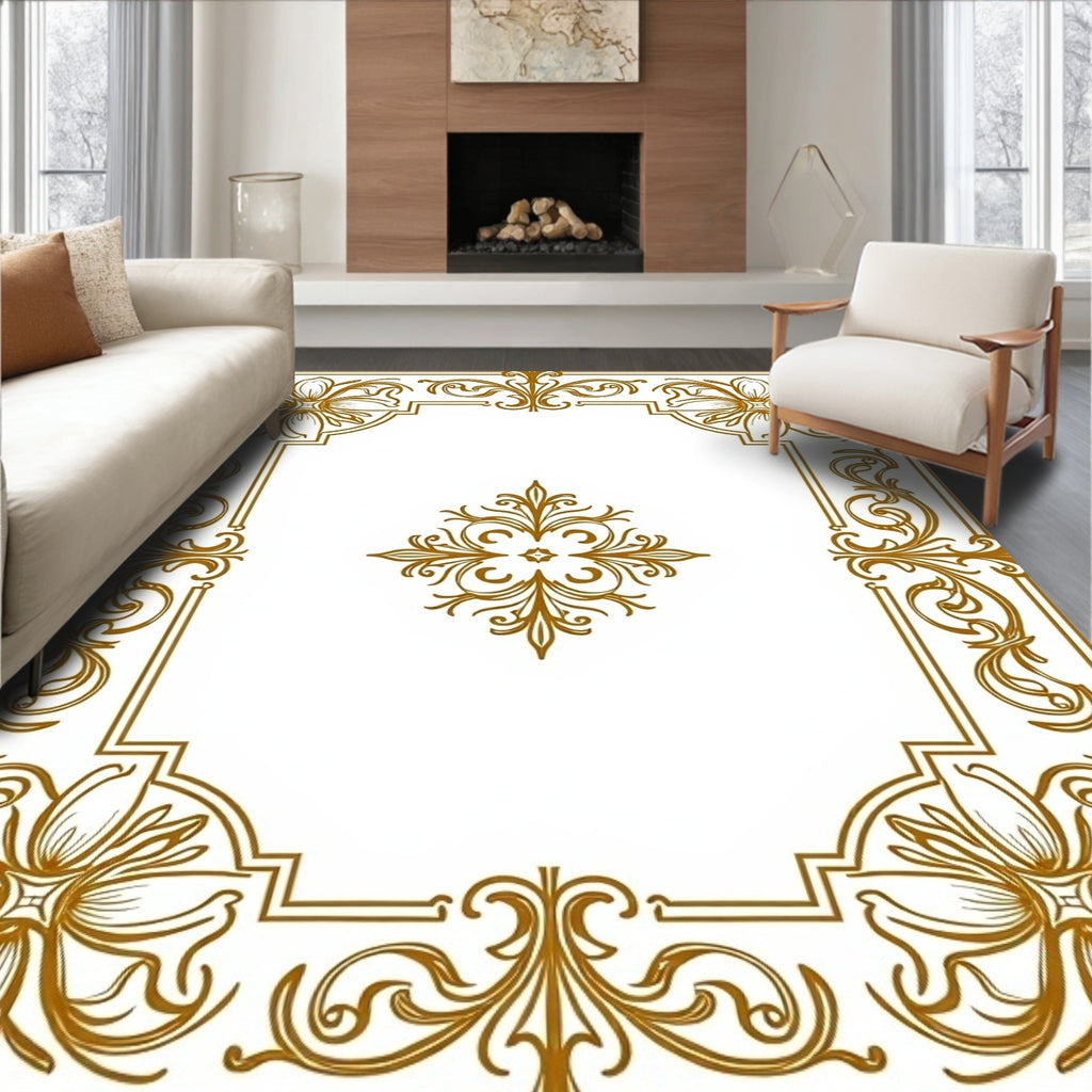 Gold Floral Acanthus Border Rug