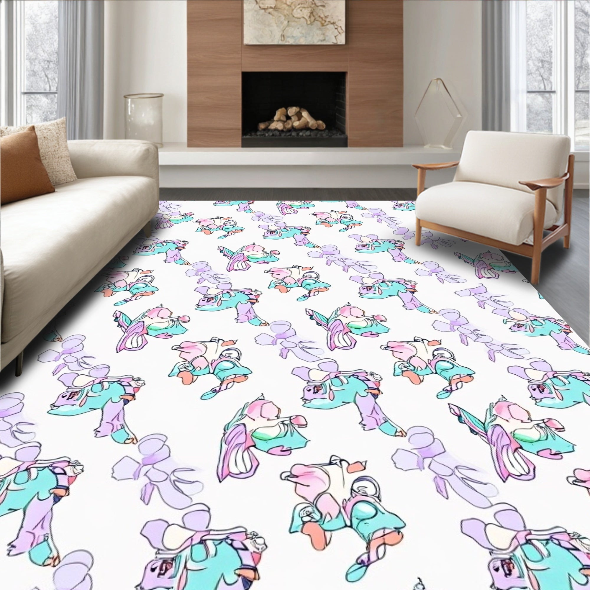 Whimsical Cartoon Character Pattern Rug