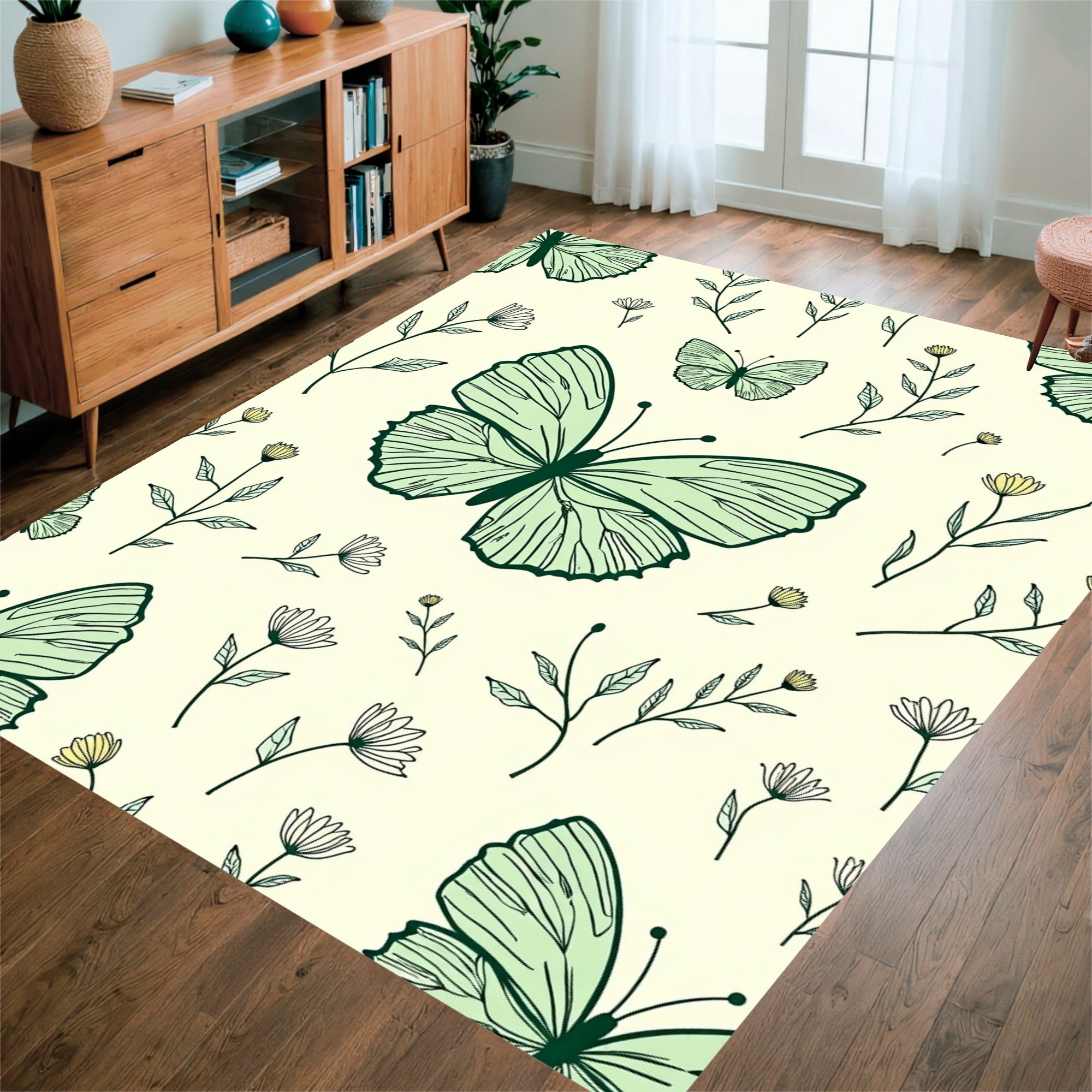 Delicate Butterfly Floral Pattern Rug