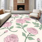 Pink Floral Stem Pattern Design Rug