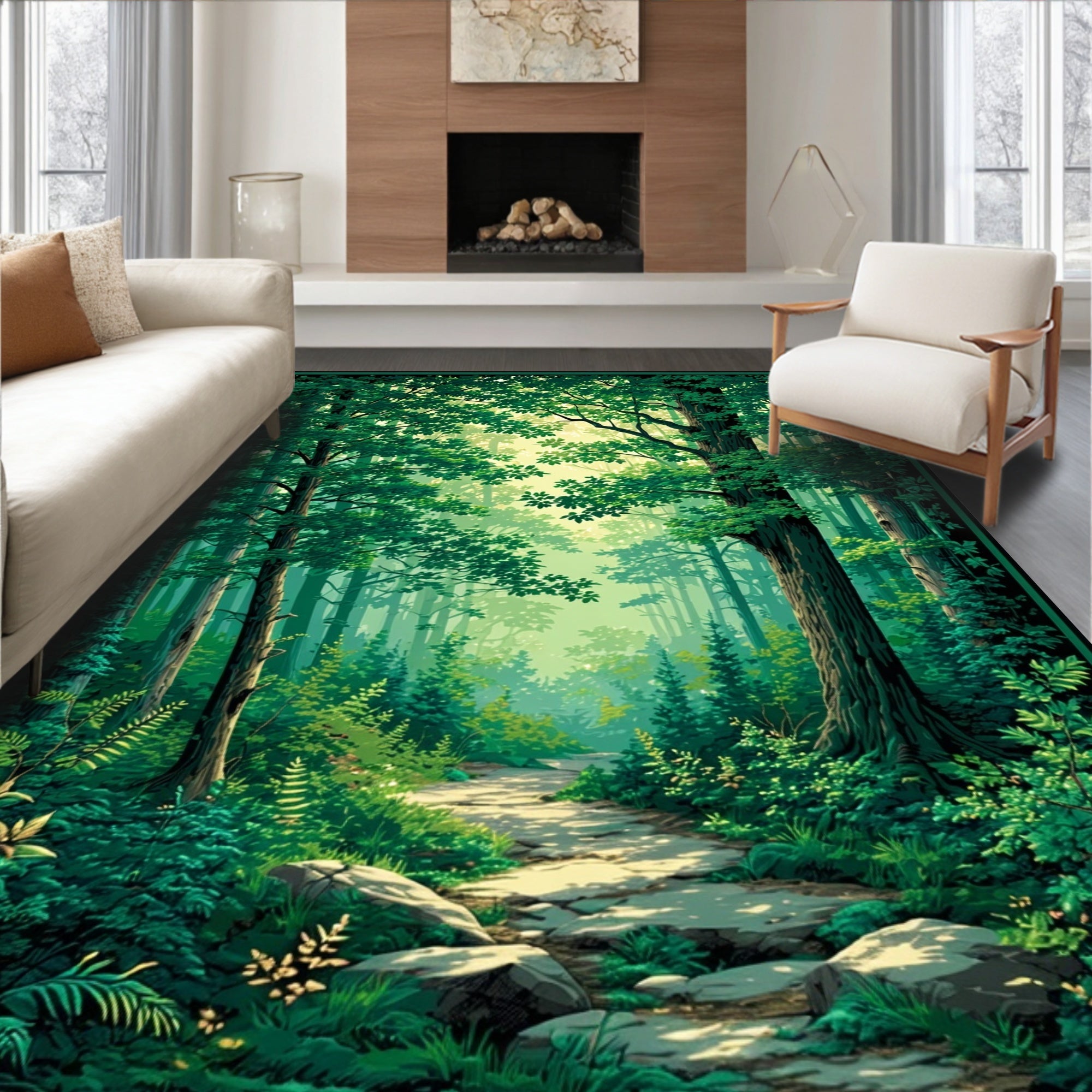 Enchanted Forest Pathway Woodland Design Rug
