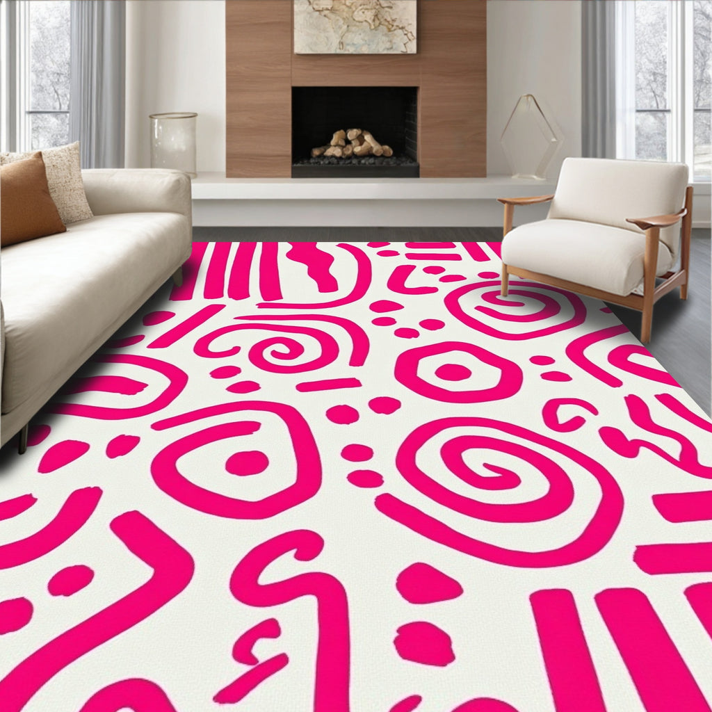 Bright Pink Abstract Doodle Design Rug