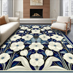 Art Nouveau Floral Indigo Pattern Rug
