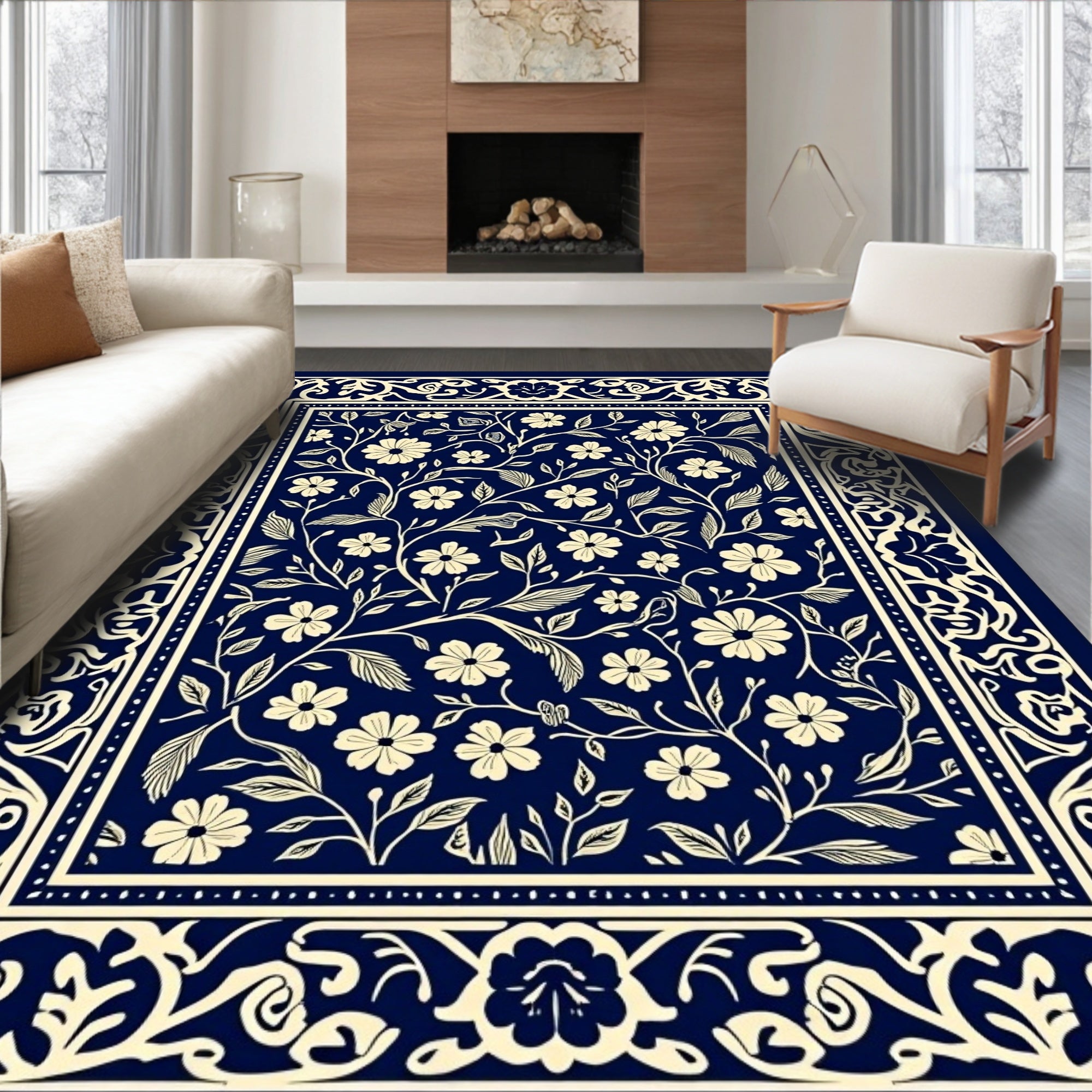 Classic Dark Floral Vine Rug