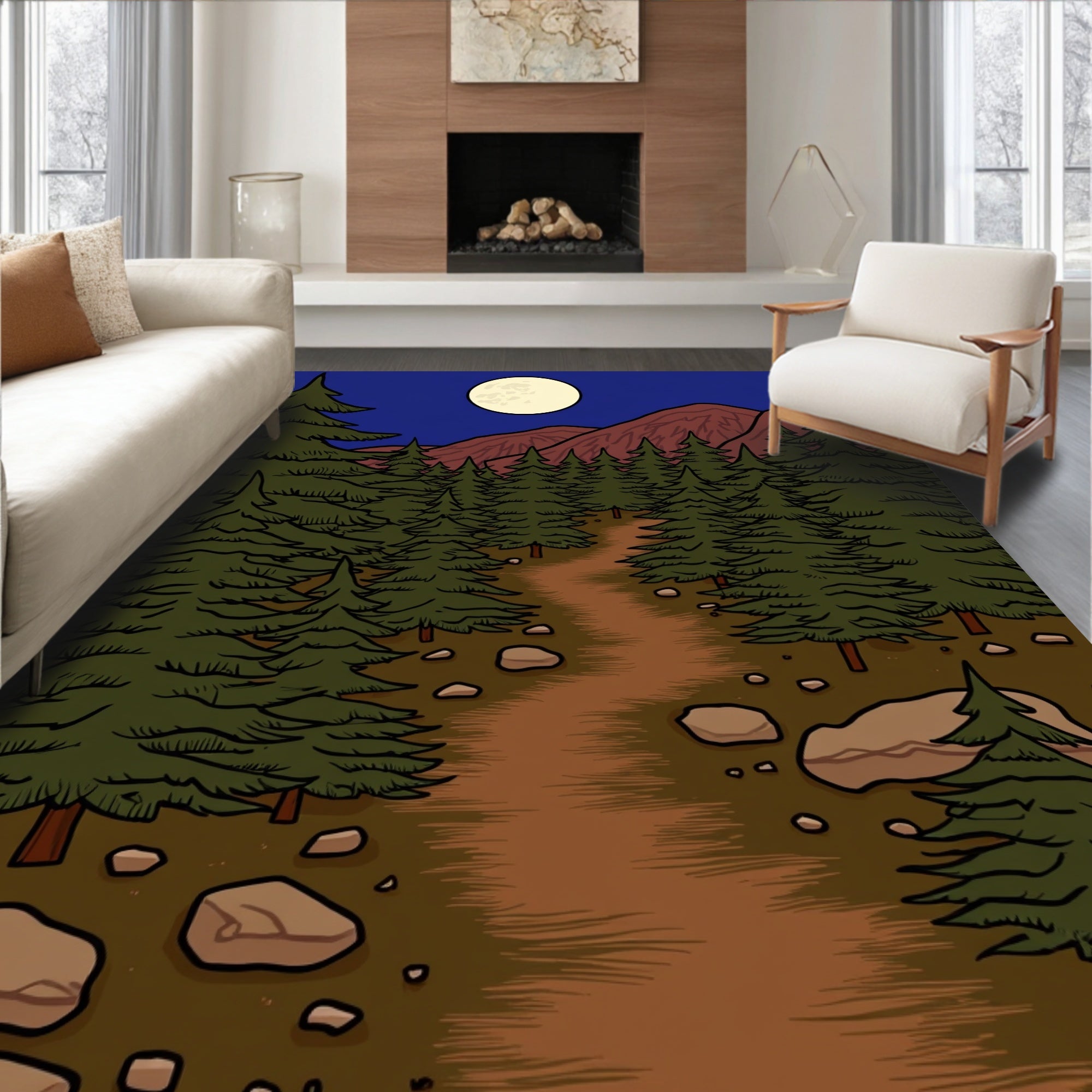 Woodland Moonlit Forest Path Rug