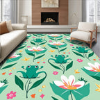 Whimsical Frog Flower Pattern Rug