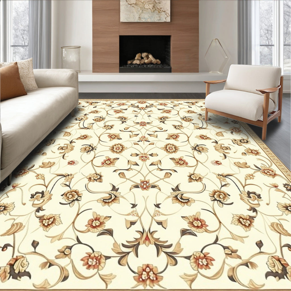 Floral Vines Traditional Cream Rug