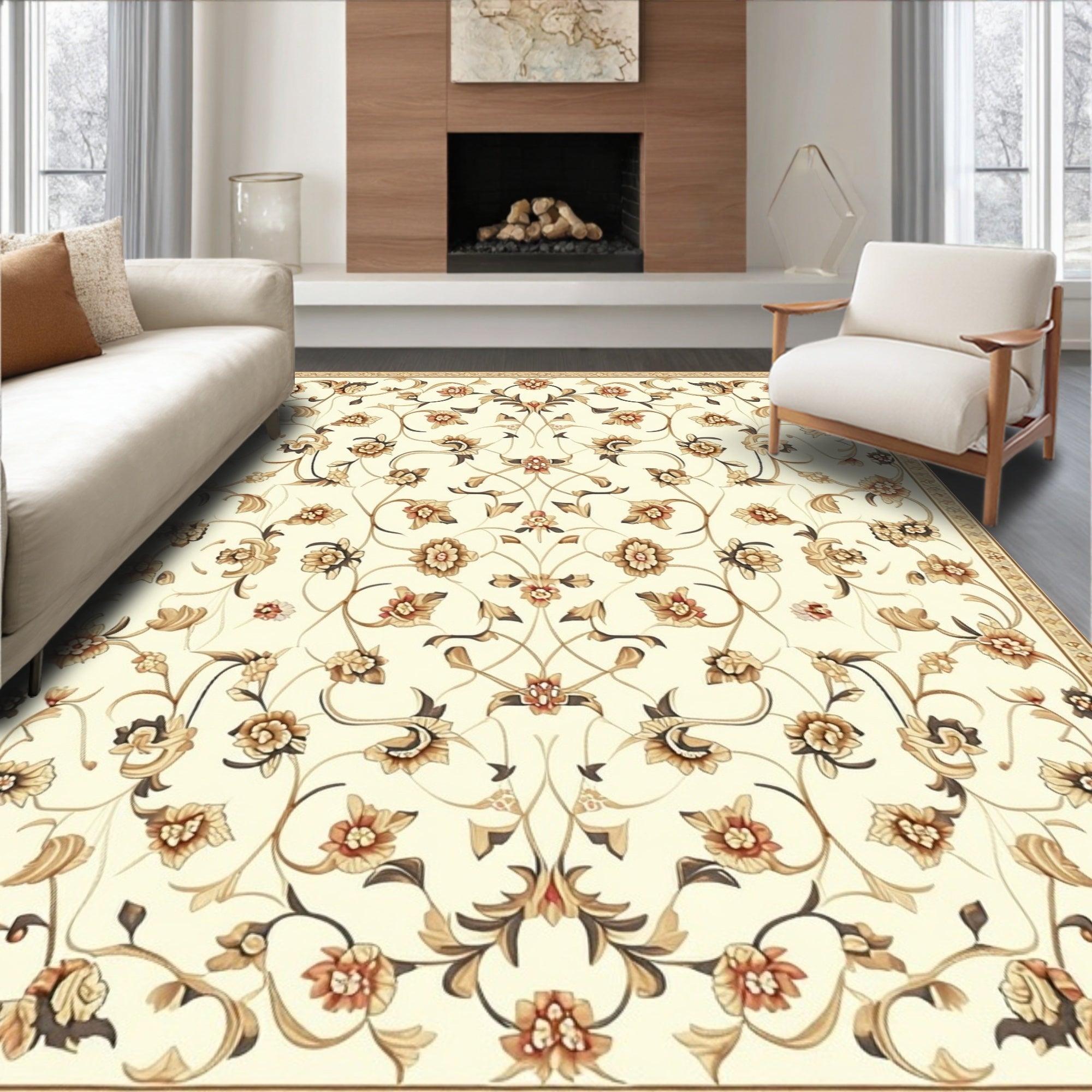 Floral Vines Traditional Cream Rug