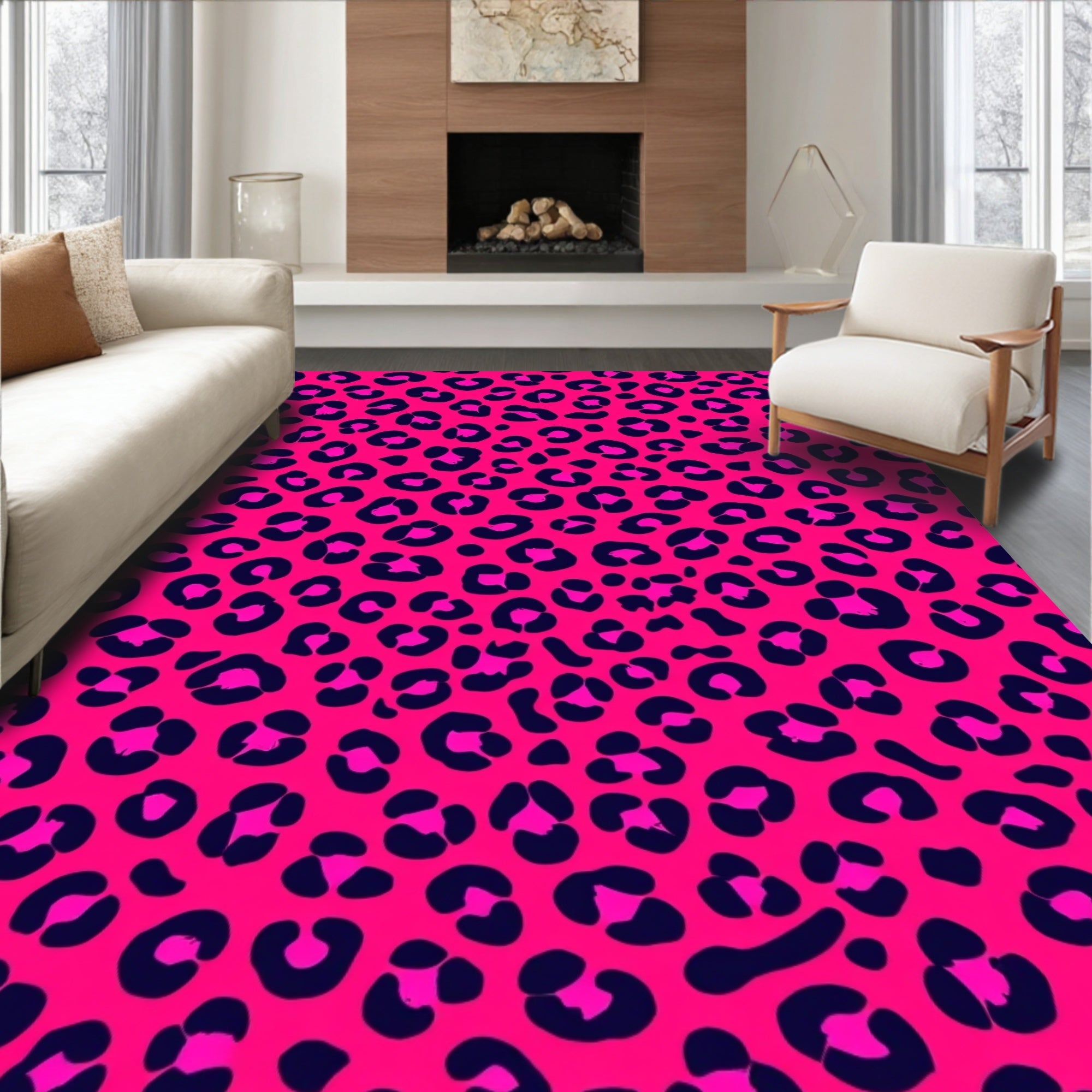Hot Pink Leopard Print Pattern Rug