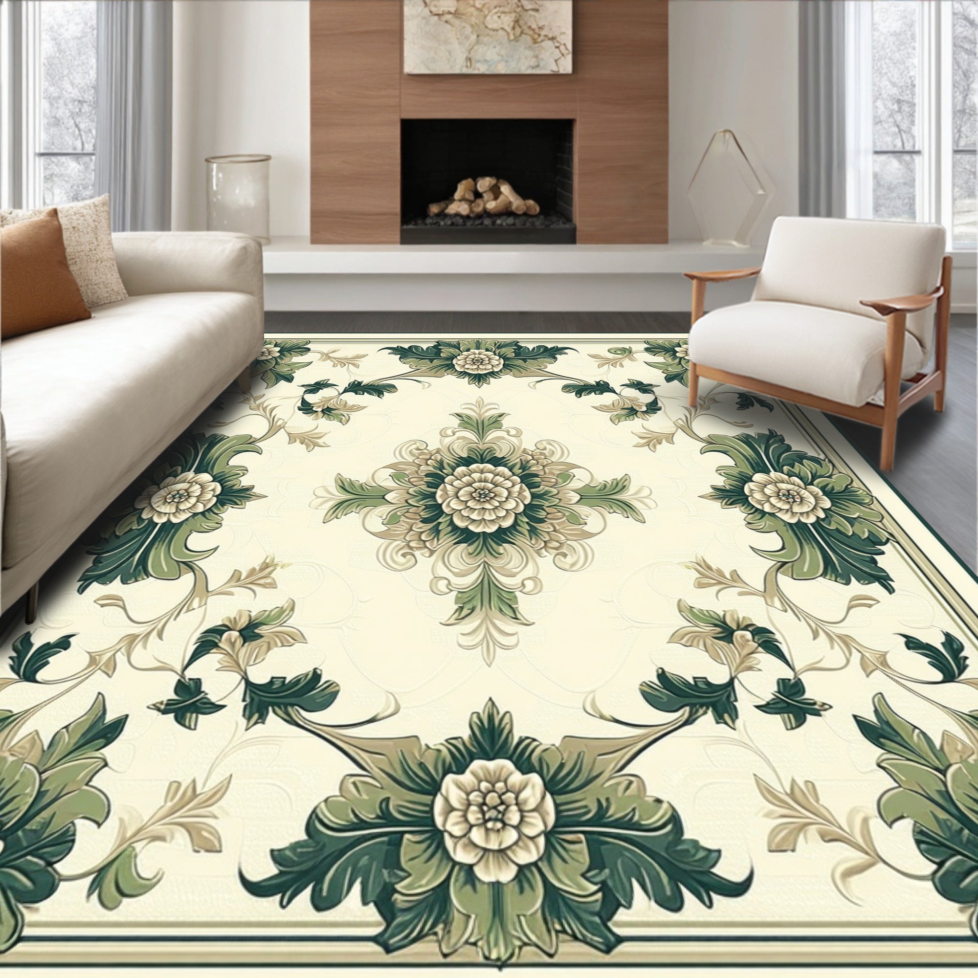 Ornate Floral Scrollwork Pattern Rug
