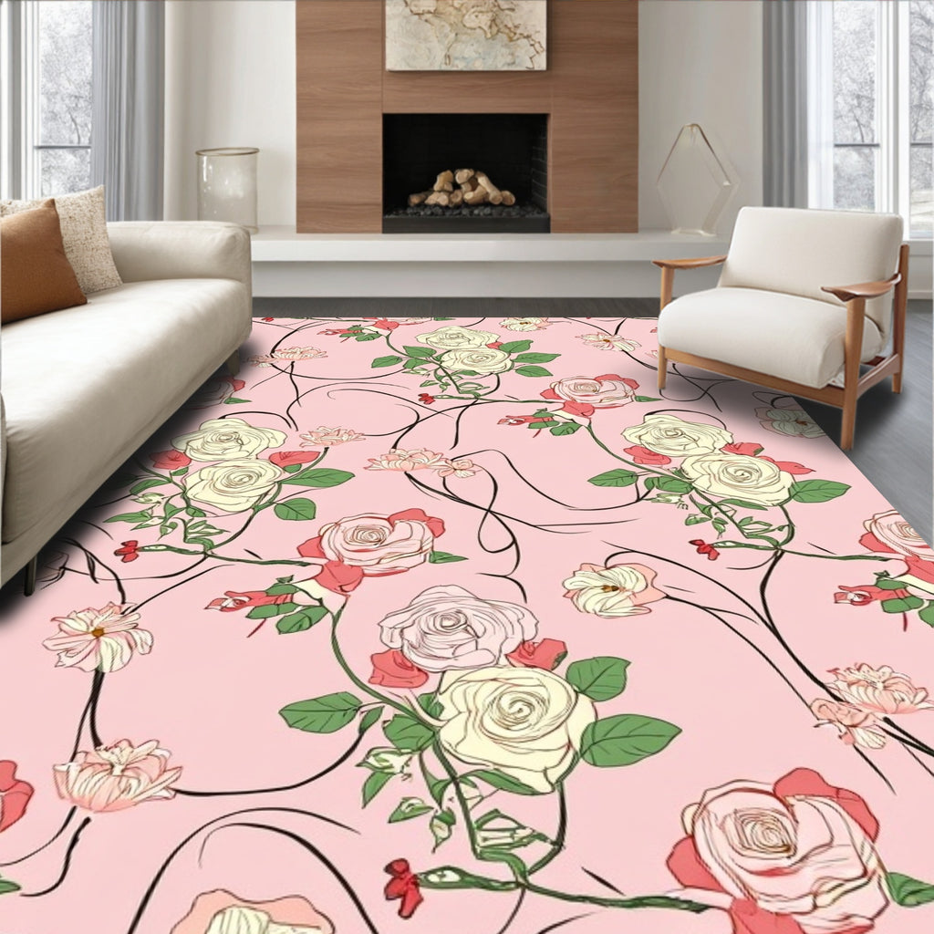 Rose Vine Romantic Floral Design Rug