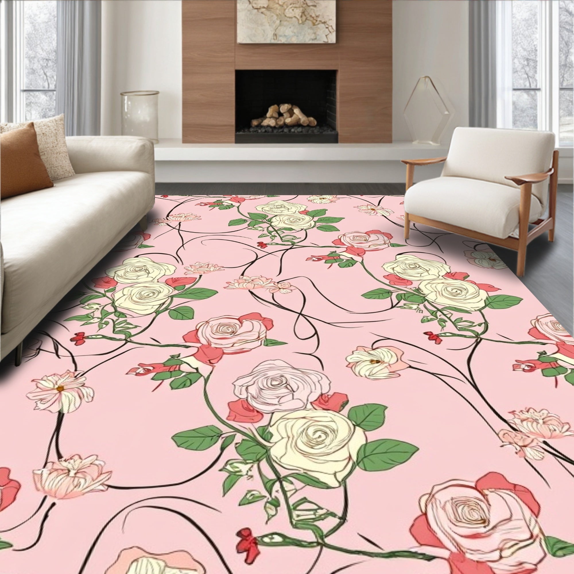 Rose Vine Romantic Floral Design Rug