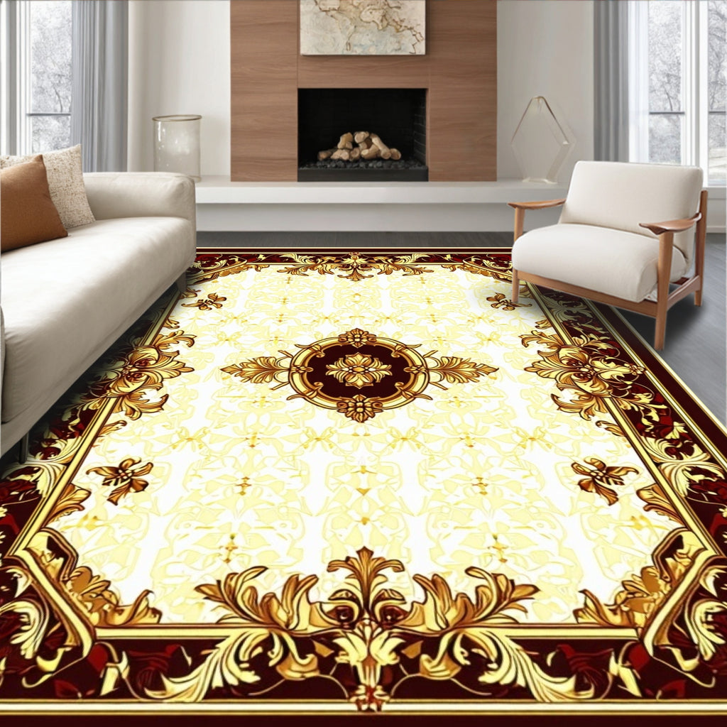 Ornate Floral Scroll Border Design Rug