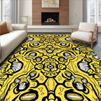Symmetrical Yellow Black Floral Pattern Design Rug