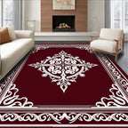 Maroon White Ornamental Floral Medallion Rug