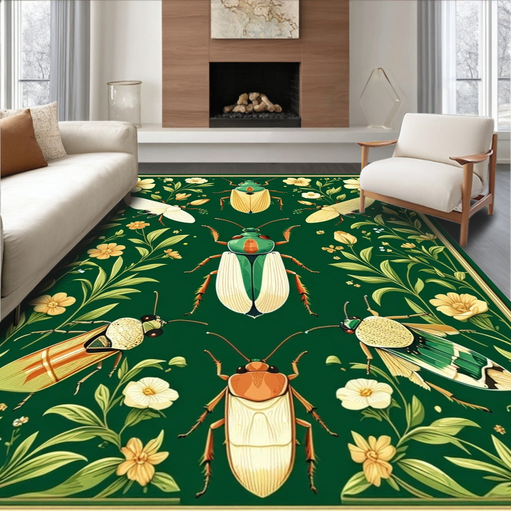 Vintage Insects Floral Botanical Pattern Rug