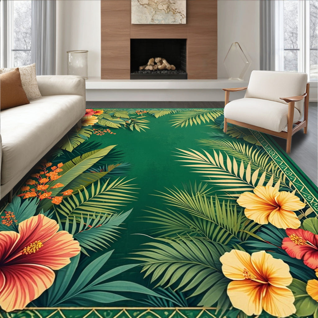 Tropical Floral Jungle Leaf Pattern Rug