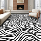 Abstract Black White Wavy Lines Pattern Rug