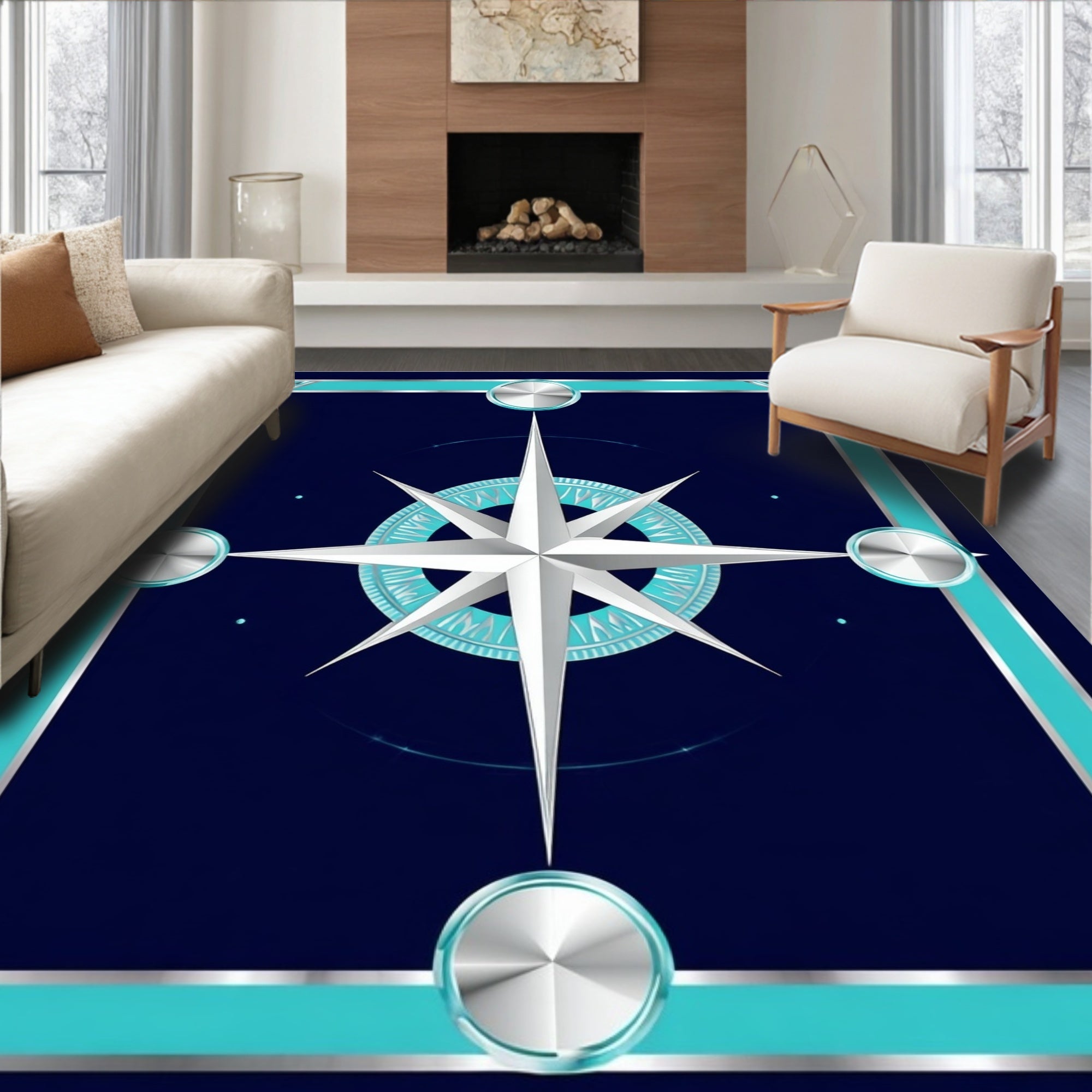 Nautical Compass Star Design Rug