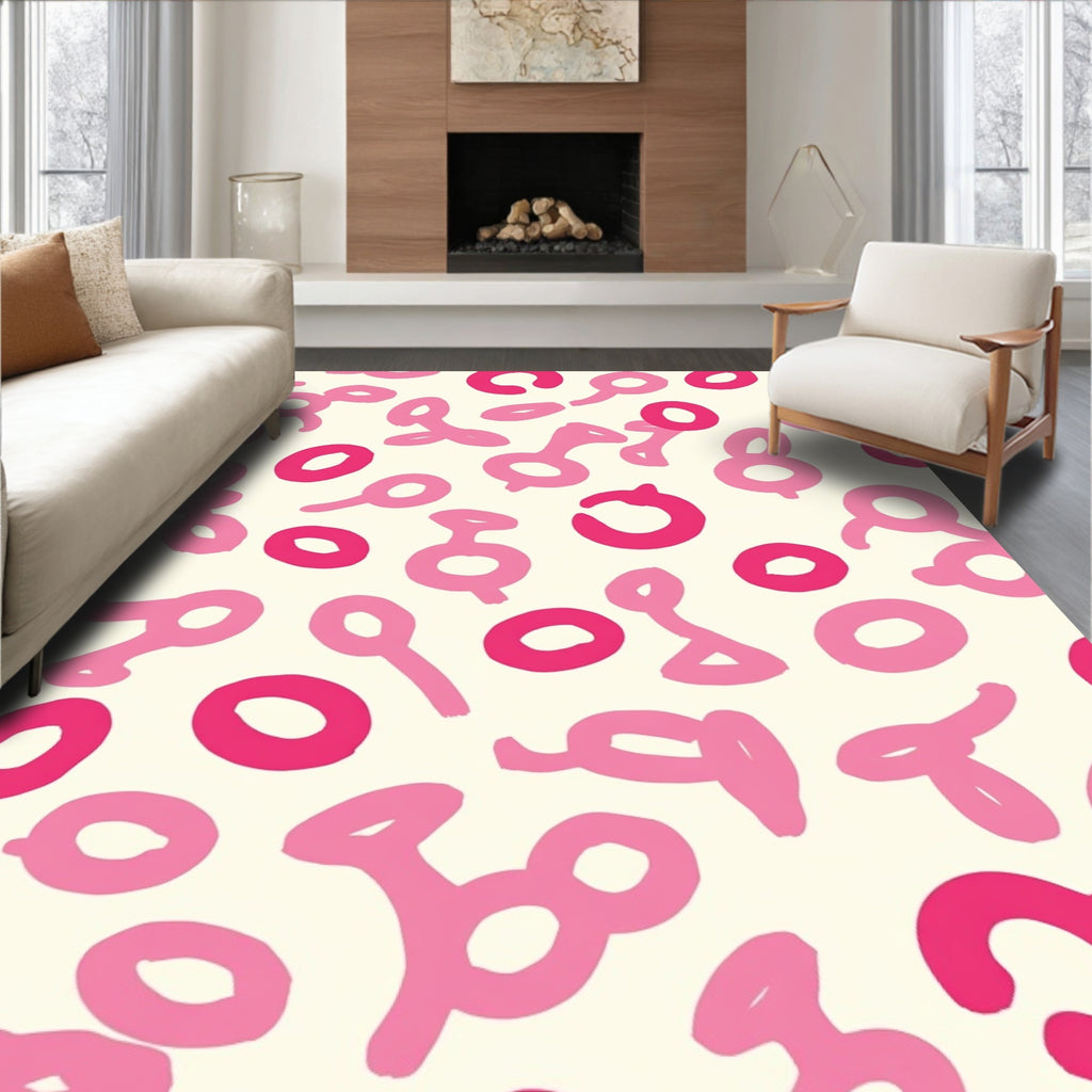Playful Pink Abstract Shapes Rug