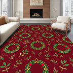 Festive green wreath red berry foliage Rug
