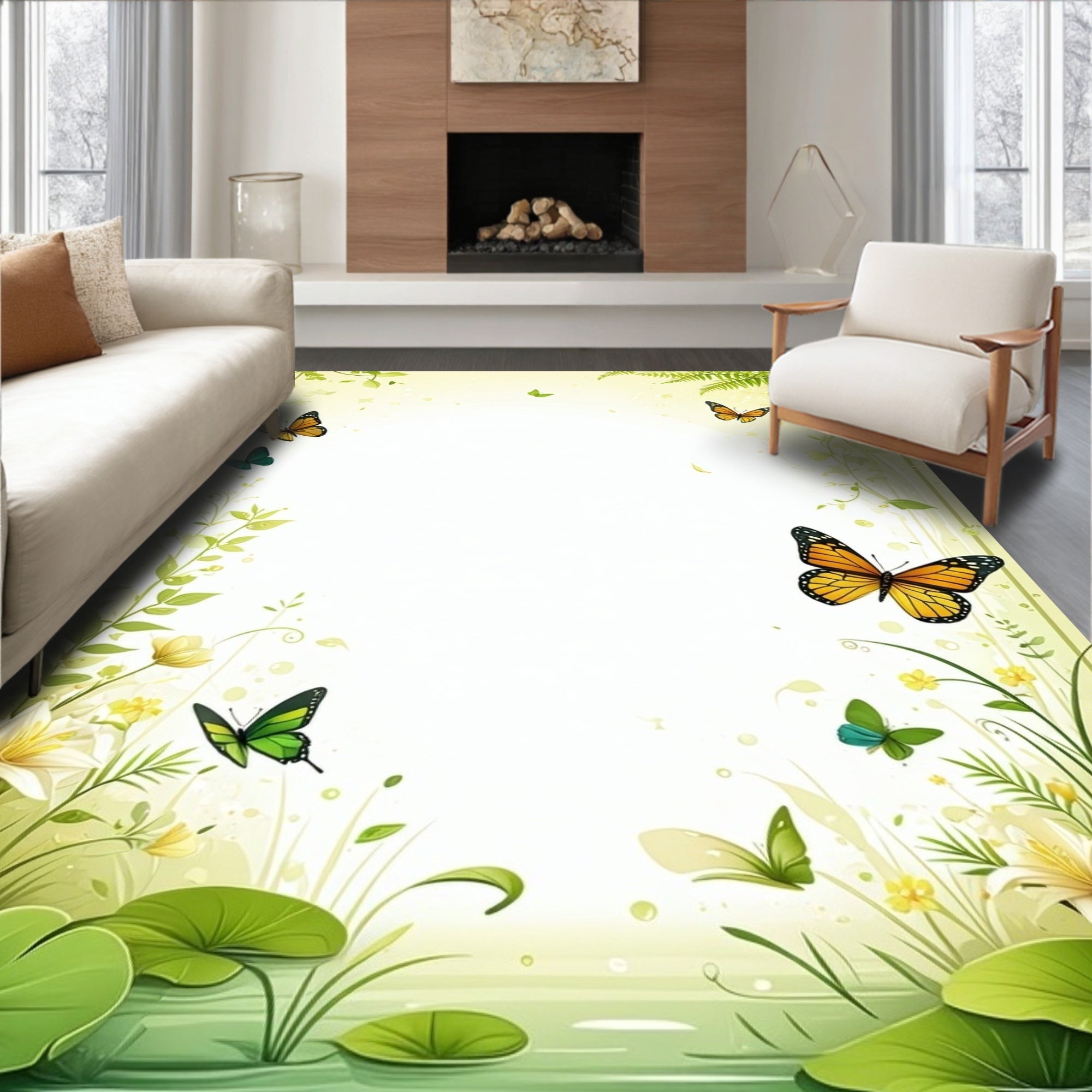 Nature Butterfly Floral Whimsical Design Rug