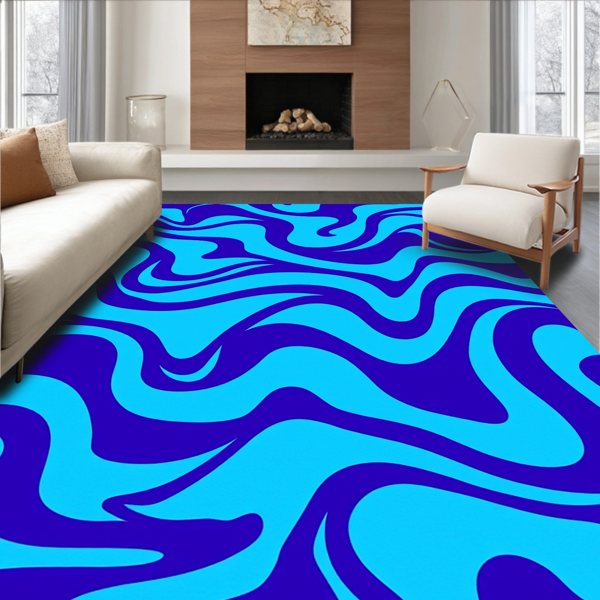 Swirling Blue Cyan Organic Pattern Rug