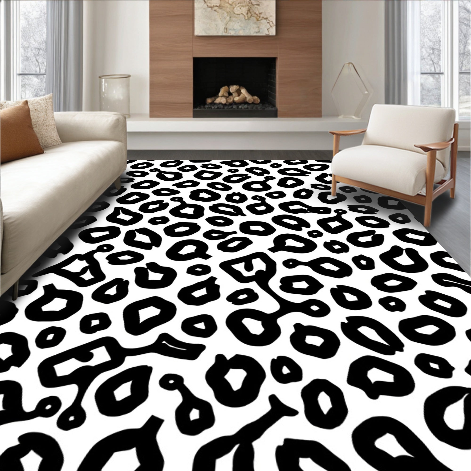 Bold Black Animal Print Design Rug